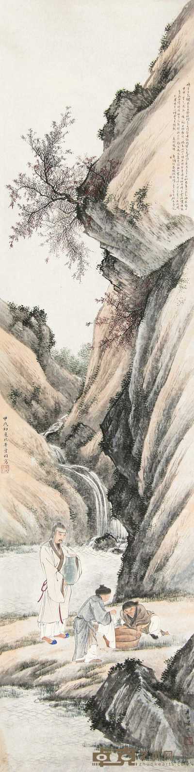叶昀 祁井西 甲戌（1934年）作 泉明饮酒诗意 立轴 130×33cm